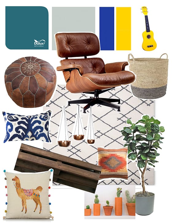 Living room colour story and moodboard
