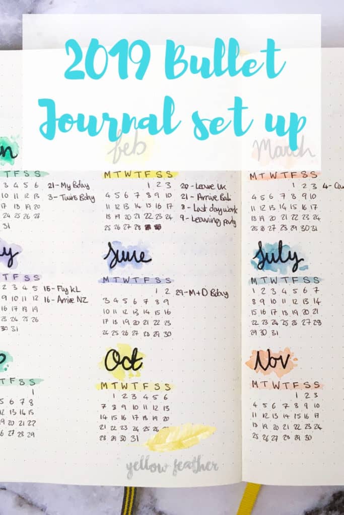 2019 Bullet Journal set up - Yellow Feather