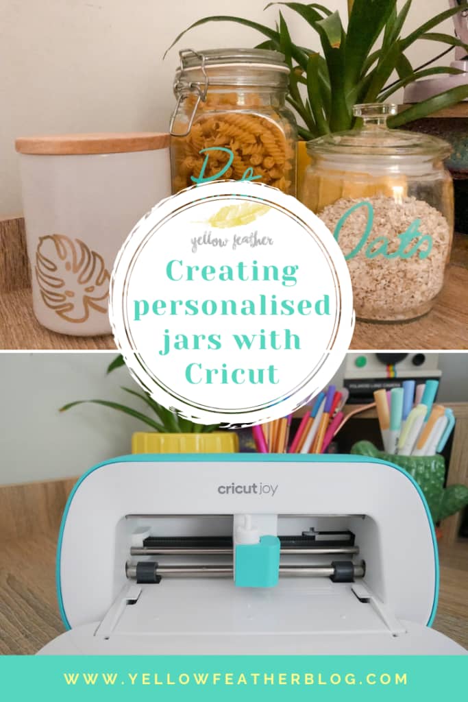 creating personalised jars with cricut yellow feather blog pin 1