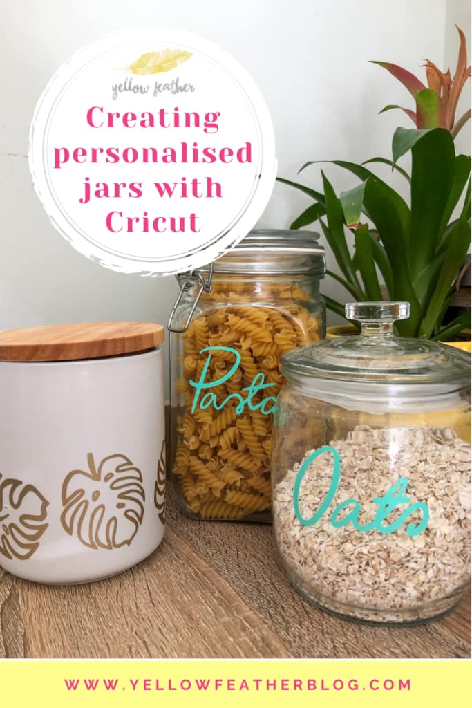 creating personalised jars with cricut yellow feather blog pin 2
