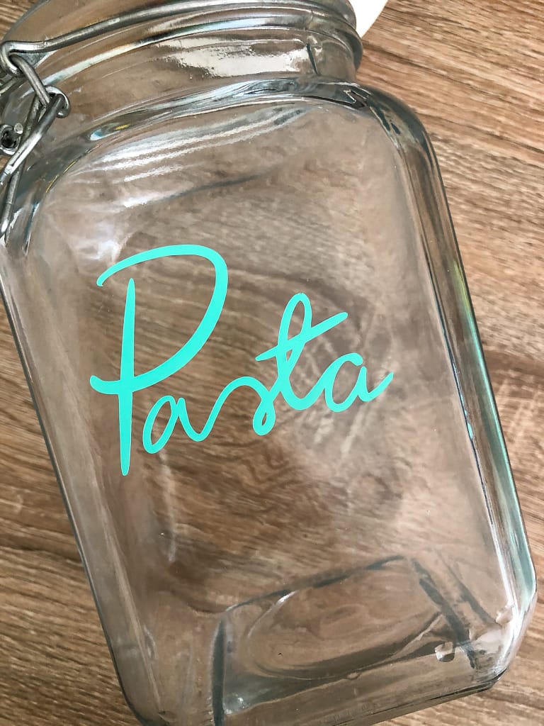 pasta jar label handwriting cricut vinyl yellow feather blog