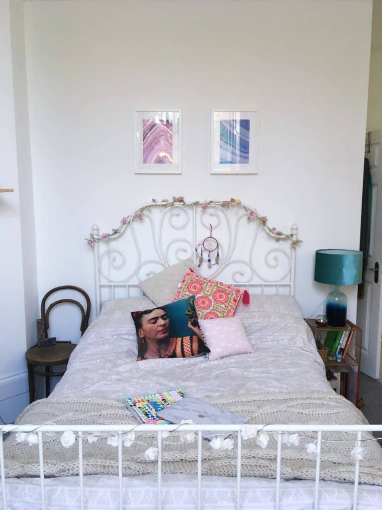 my girly bed-yellow-feather-blog-bedroom-tour