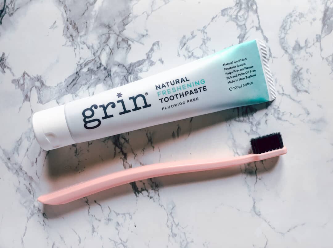 grin natural blush pink toothbrush natural toothpaste yellow feather blog review